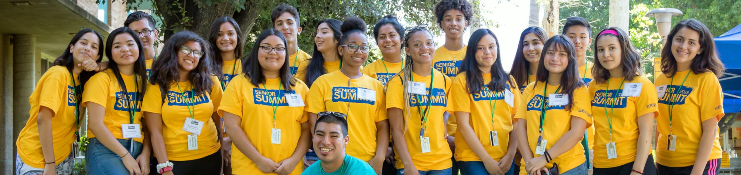 Participants in the EAOP at UC Riverside Senior Summit pose together on the UCR campus.